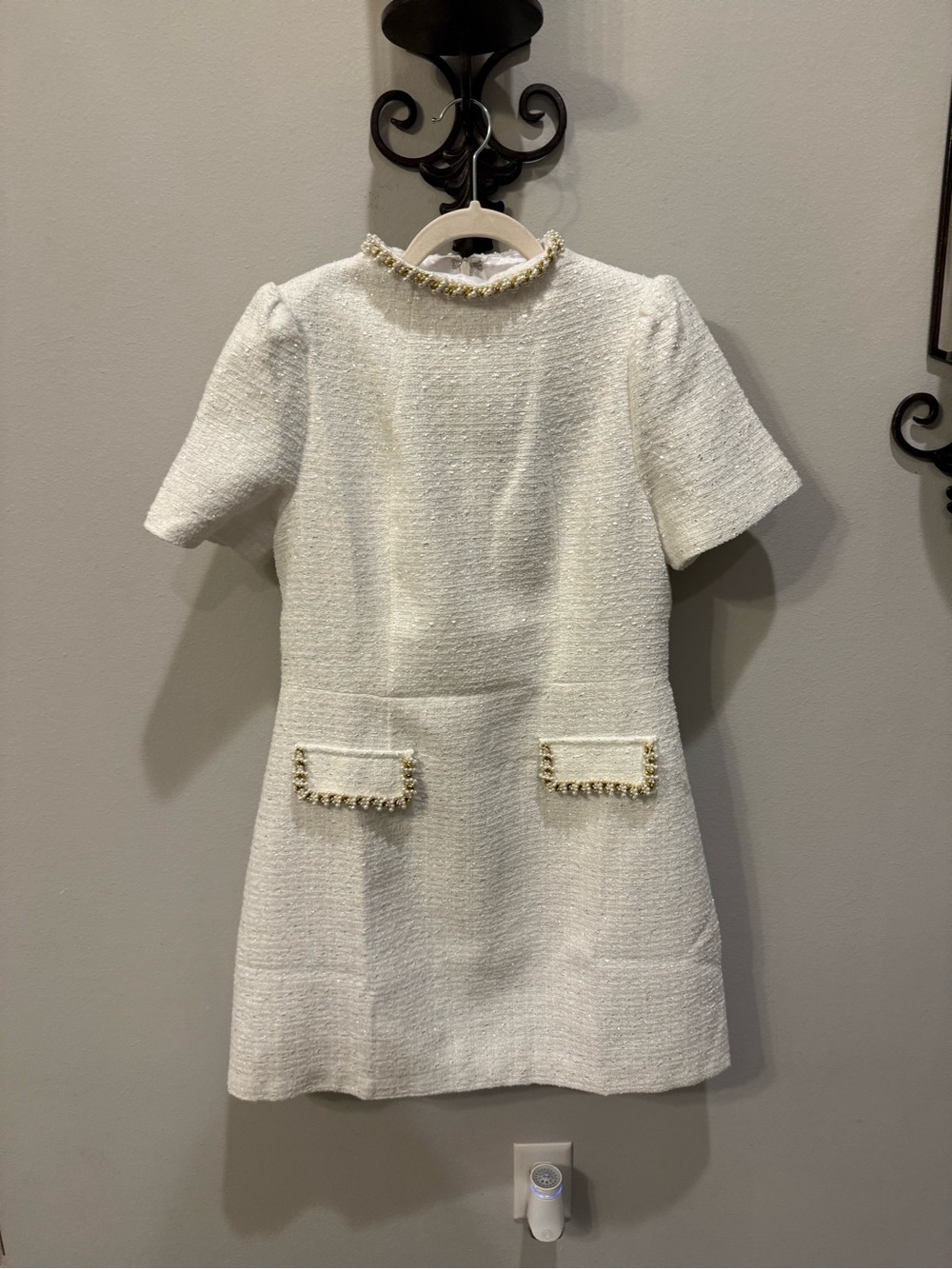 Trish Scully Textured White Tweed Short Sleeve Dress